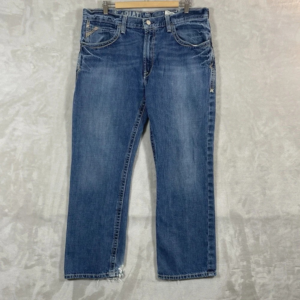 Ariat Jeans Mens 36x30 Blue M4 Bootcut Boundary Low Rise Western Distressed Work
